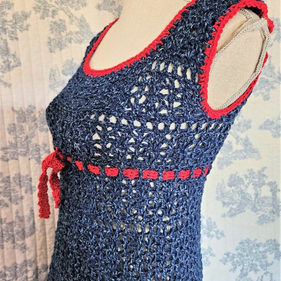 Size XS NEW Hand Crocheted Blue Mini Dress - Picture 8 of 9
